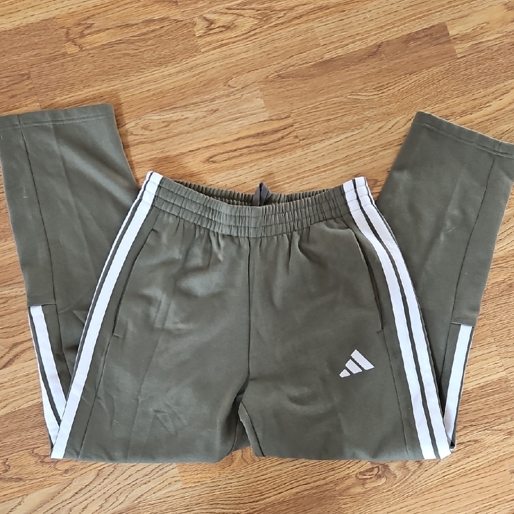 Adidas Men's Green Joggers with White Stripes